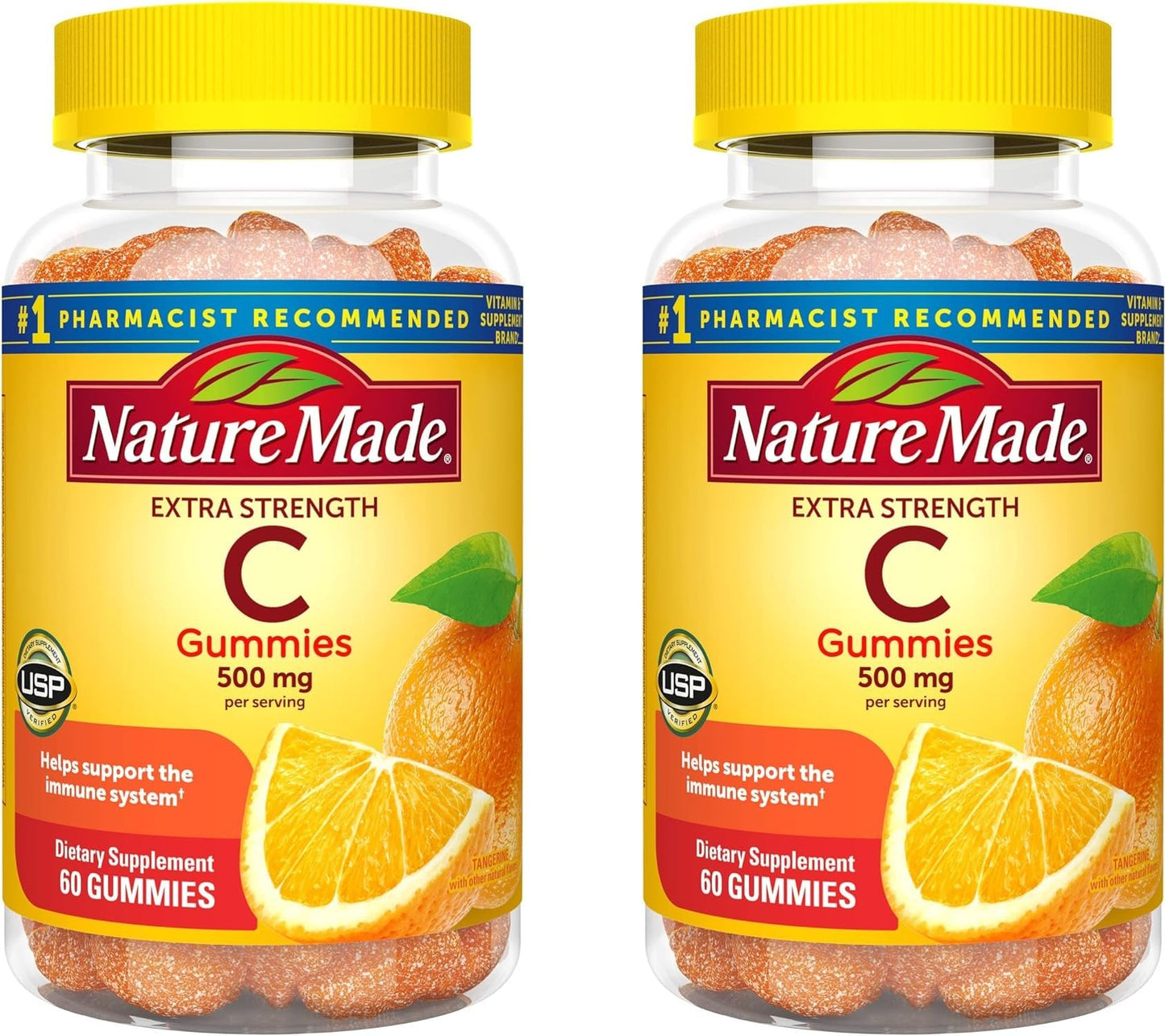 Nature Made Extra Strength Vitamin C 500 mg Gummies – Immune Support, Pack of 2 (60 Gummies Each)