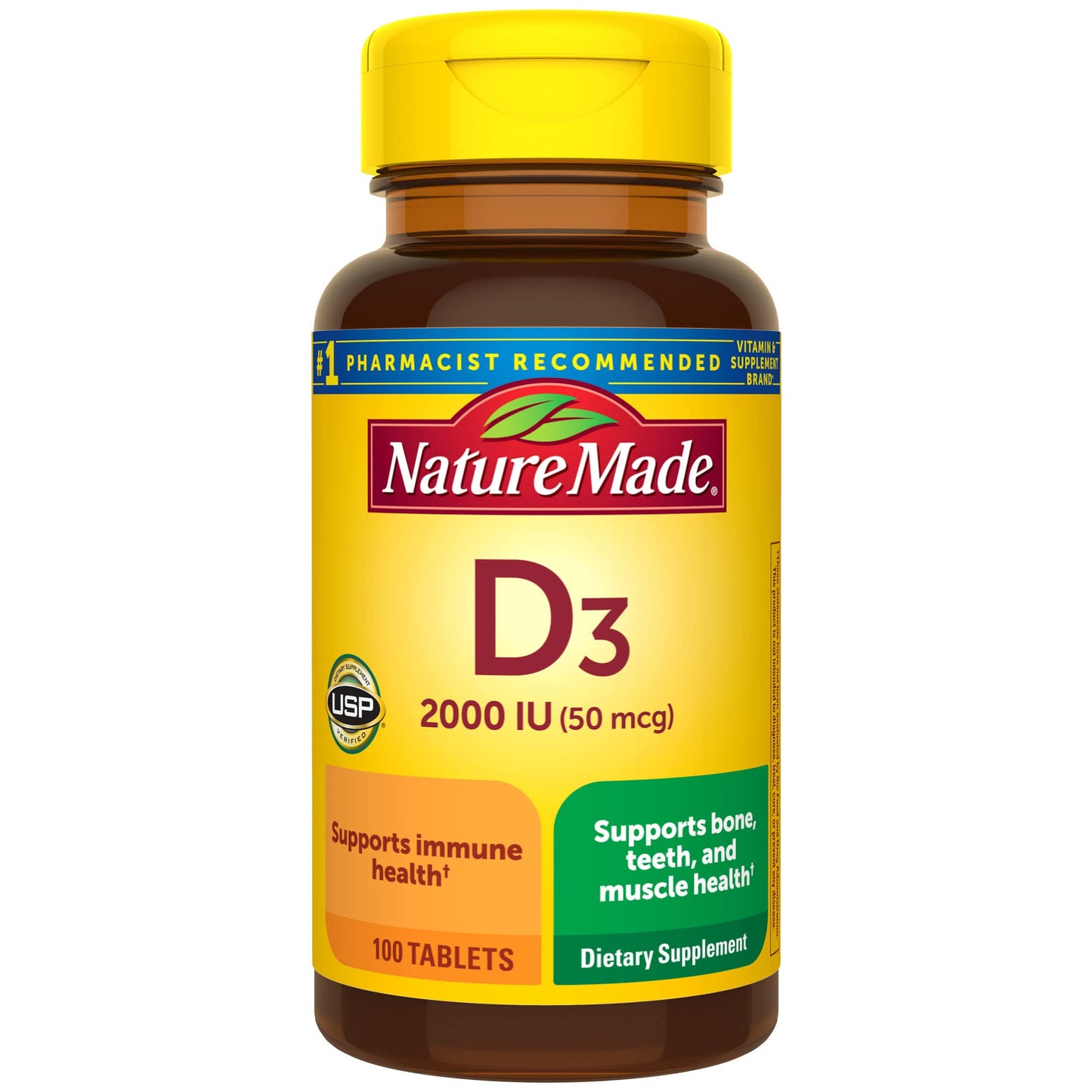 Nature Made Vitamin D3 2000 IU (50 mcg) – Supports Bone, Immune Health | 100 Tablets