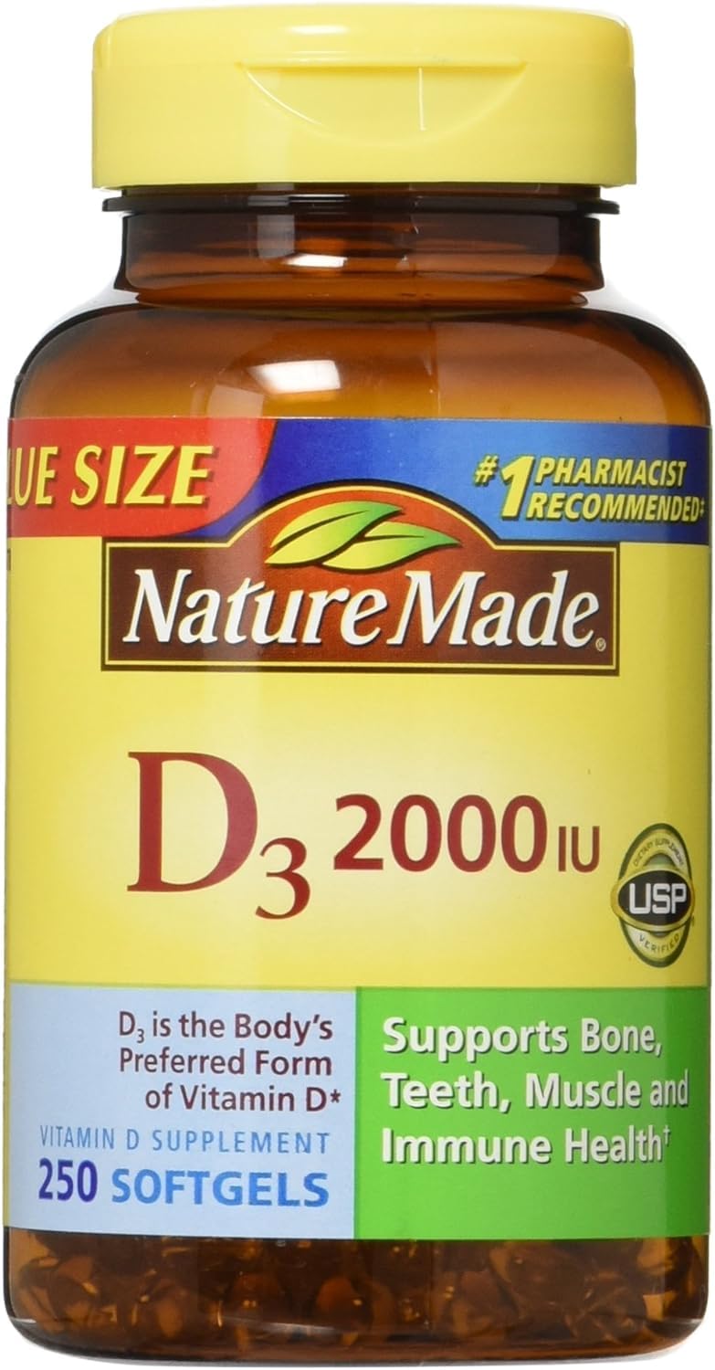 Nature Made Vitamin D3 2000 IU Liquid Softgels – 250-Count Pack of 2