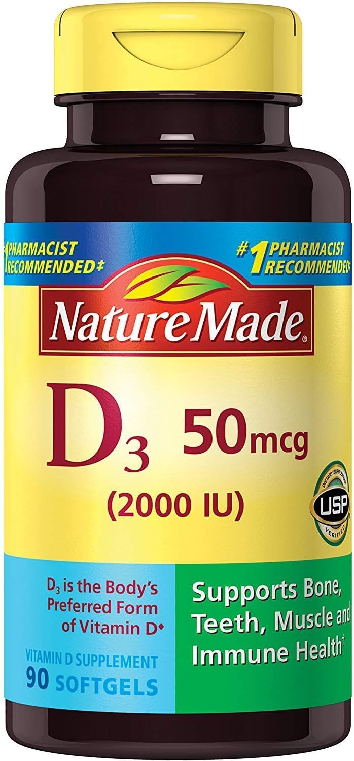 Nature Made Vitamin D3 2000 IU Liquid Softgels – 90 ea (Pack of 2) | Vitamin D3 Supplement