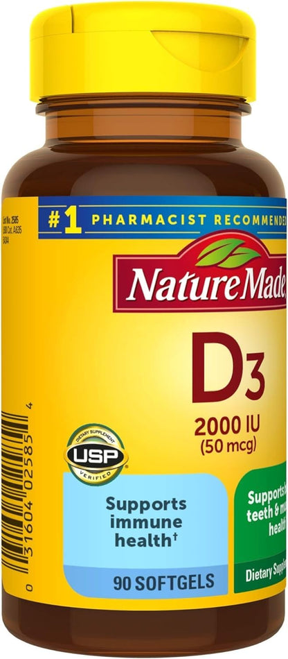 Nature Made Vitamin D3 2000 IU Liquid Softgels – 90 ea (Pack of 2) | Vitamin D3 Supplement