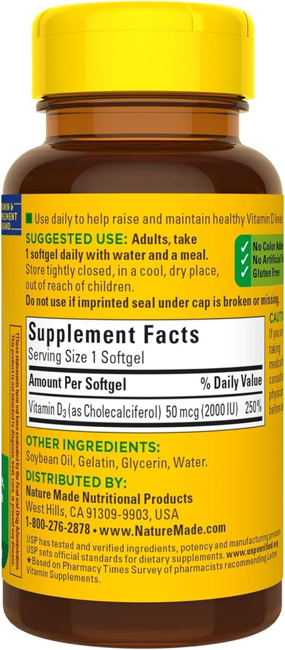 Nature Made Vitamin D3 2000 IU Liquid Softgels – 90 ea (Pack of 2) | Vitamin D3 Supplement