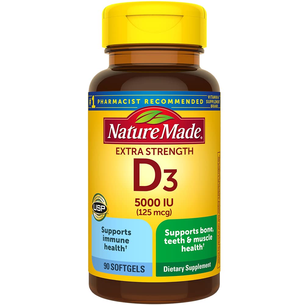 Nature Made Vitamin D3 5000 IU Liquid Softgels – Pack of 2 (180 Softgels)