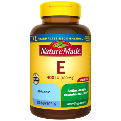 Nature Made Vitamin E 180 mg (400 IU) dl-Alpha Softgels – Antioxidant Support, 300 Softgels