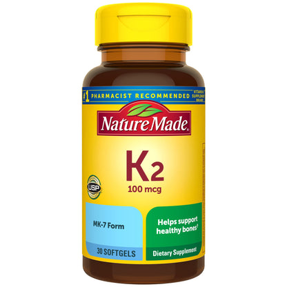 Nature Made Vitamin K2 100 mcg MK-7 Softgels – 30 Day Bone Health Supplement | USP Verified