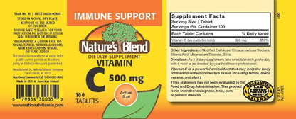 Nature's Blend Vitamin C 500 mg - 100 Tablets | Immune Support