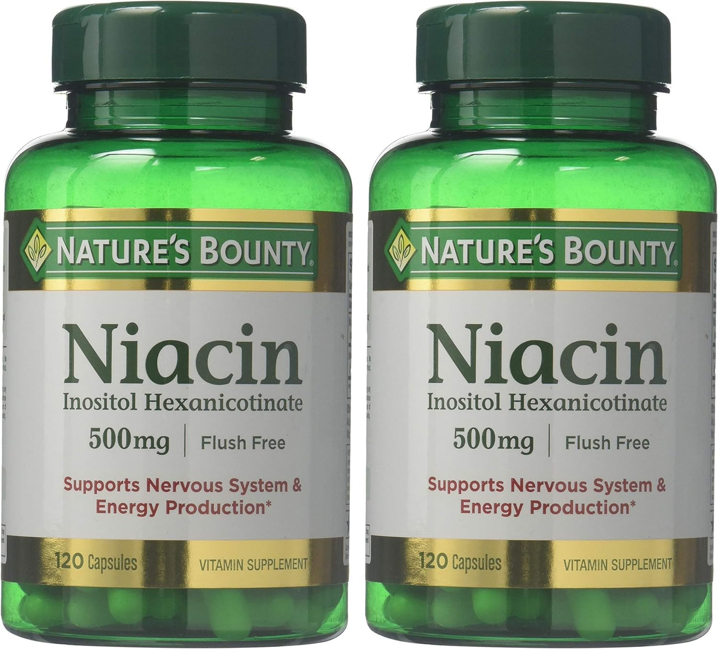 Nature's Bounty Flush Free Niacin 500 mg – 240 Capsules (2 x 120 Count Bottles)