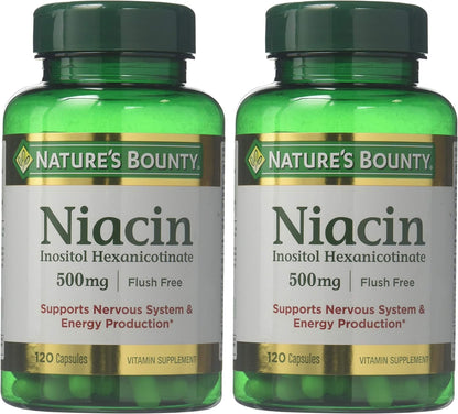 Nature's Bounty Flush Free Niacin 500 mg – 240 Capsules (2 x 120 Count Bottles)