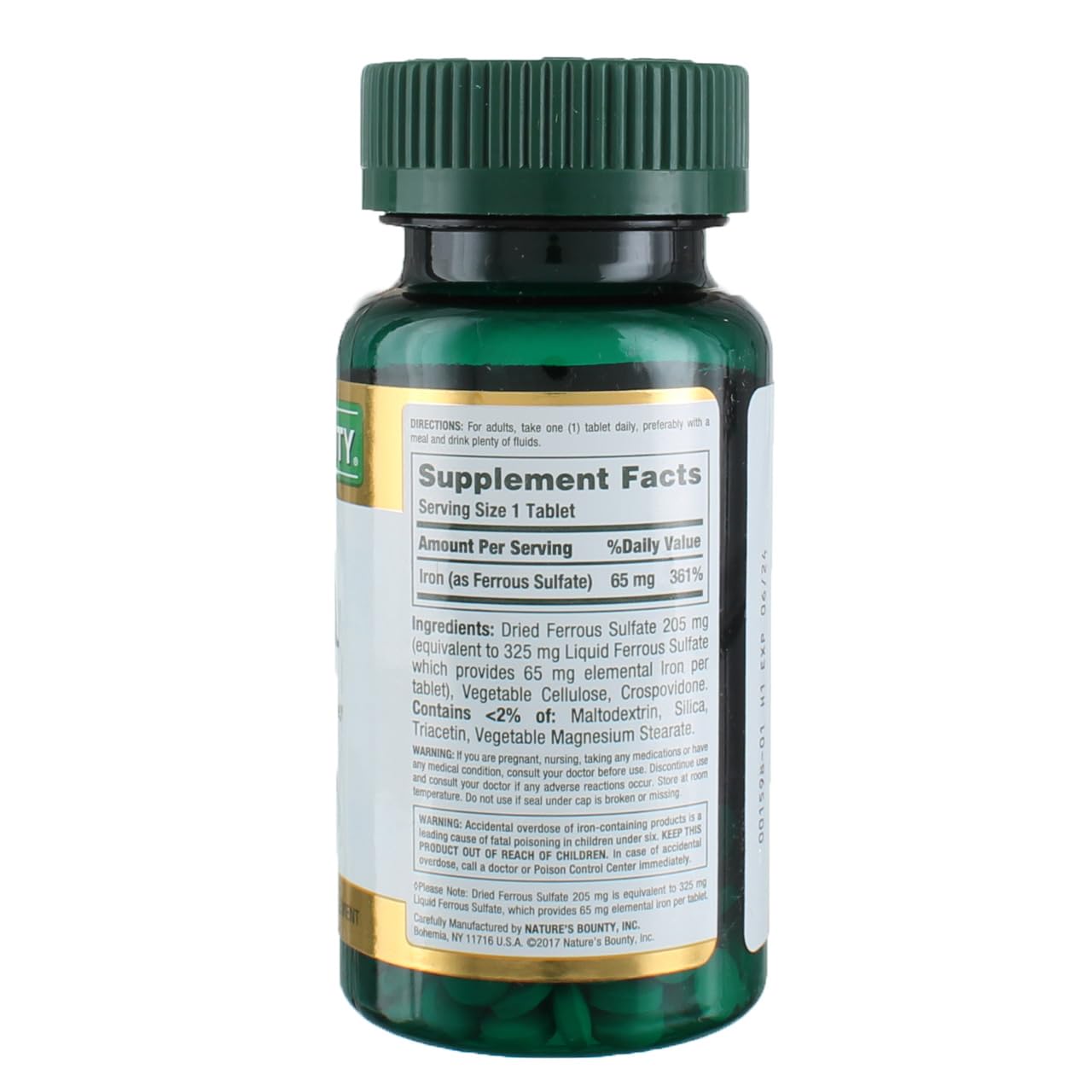 Nature's Bounty Iron 65 mg Tablets - 3-Pack | 100-Count Bottles