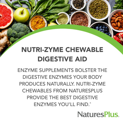 Nature's Plus Nutri-Zyme Peppermint Chewables – 90 Tablets, Vegetarian Digestive Enzymes, Gluten-Free