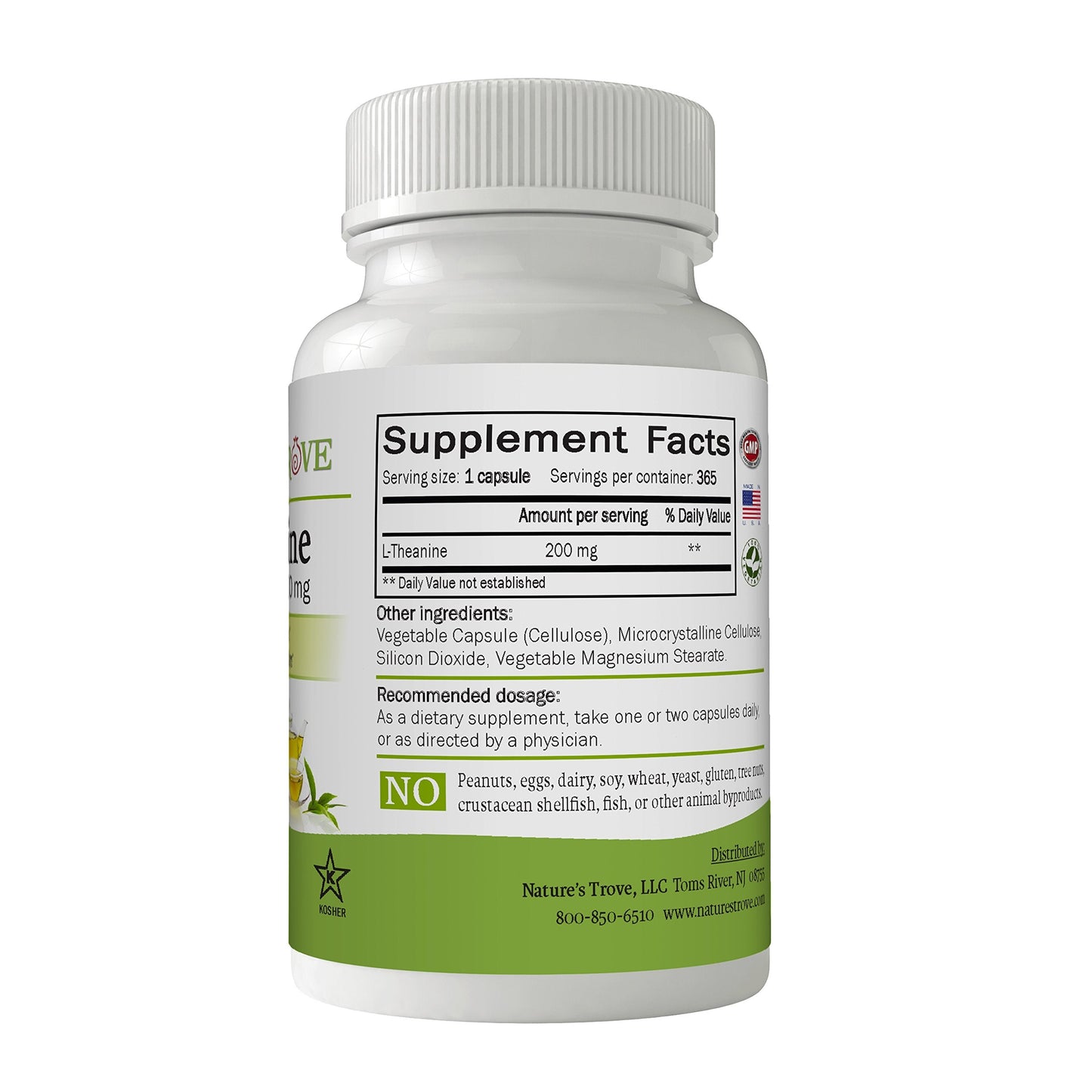 Nature's Trove L-Theanine 200mg - 365 Vegetarian Capsules | Super Value Size