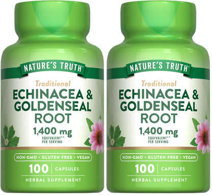 Nature's Truth Echinacea Goldenseal Capsules 1400mg – Vegan, Non-GMO & Gluten Free (Pack of 2)