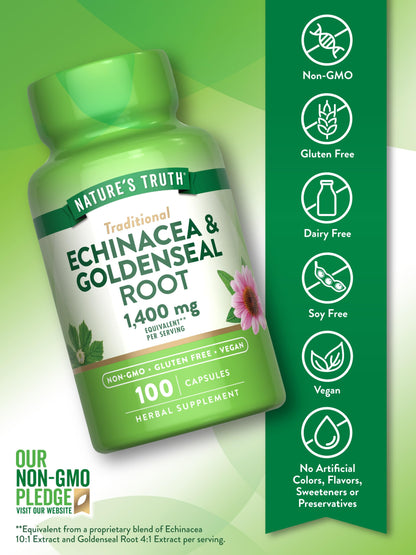 Nature's Truth Echinacea Goldenseal Capsules 1400mg – Vegan, Non-GMO & Gluten Free (Pack of 2)