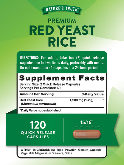 Nature's Truth Red Yeast Rice Capsules 1200 mg - 120 Count | Non-GMO & Gluten Free