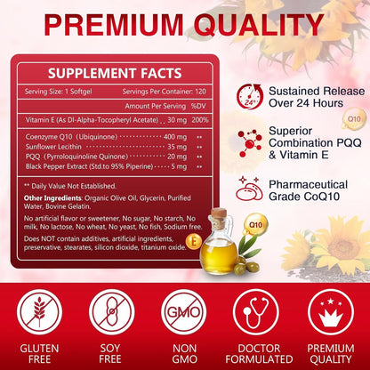 NATURE TARGET CoQ10 400mg + PQQ with Vitamin E & Organic Olive Oil