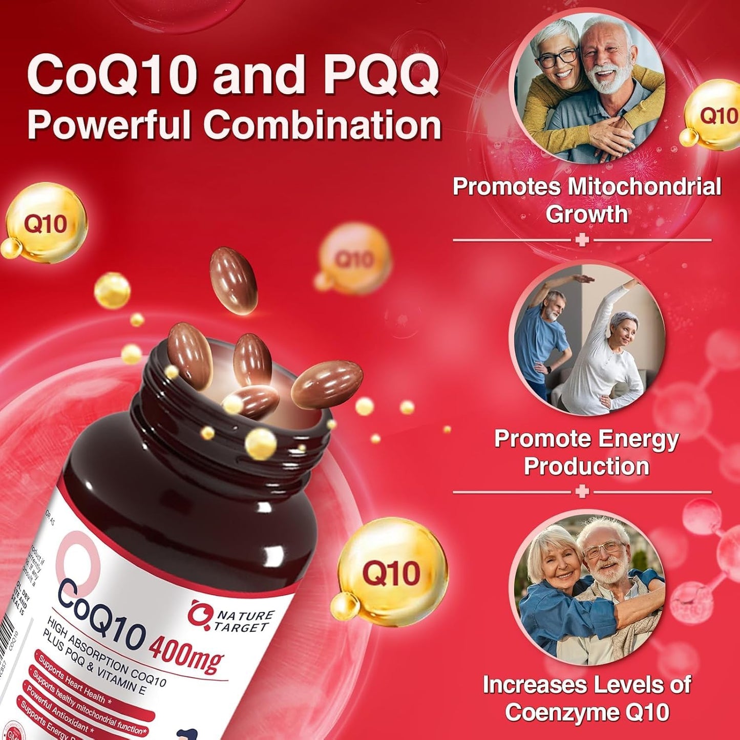 NATURE TARGET CoQ10 400mg + PQQ with Vitamin E & Organic Olive Oil