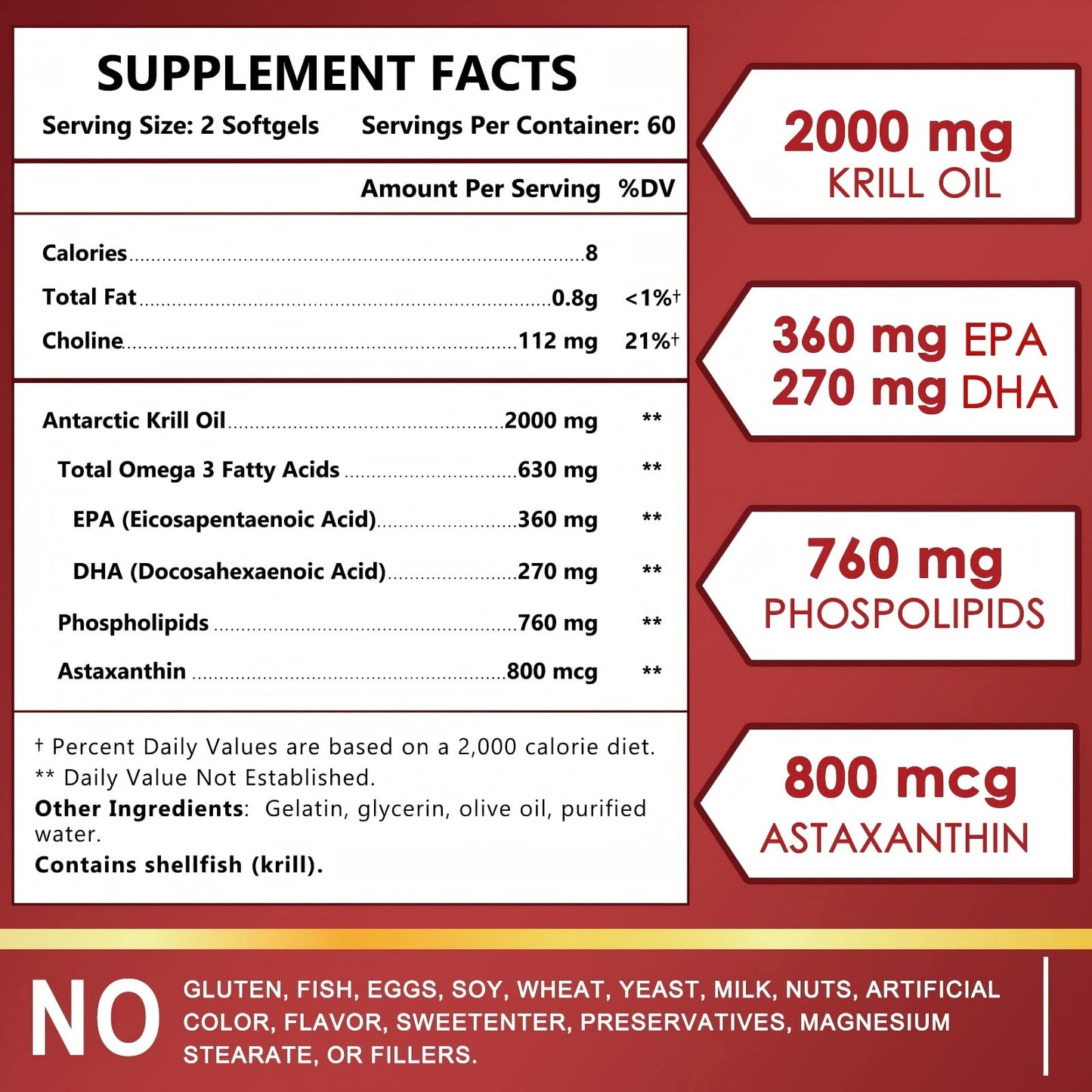 NATURE TARGET Krill Oil 2000 mg with Omega-3 EPA & DHA, Choline & Astaxanthin – 120 Softgels (60 Servings) | Heart, Brain, Joint, Eye Health | Non-GMO, Gluten Free