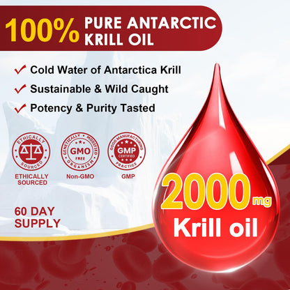 NATURE TARGET Krill Oil 2000 mg with Omega-3 EPA & DHA, Choline & Astaxanthin – 120 Softgels (60 Servings) | Heart, Brain, Joint, Eye Health | Non-GMO, Gluten Free