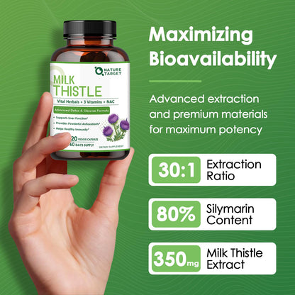 Nature Target Milk Thistle Liver Detox 350mg 30:1 | 120 Veggie Capsules