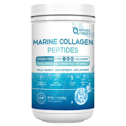 NATURE TARGET Marine Collagen Powder for Women - Hair, Skin, Nails & Joints - 50 Servings