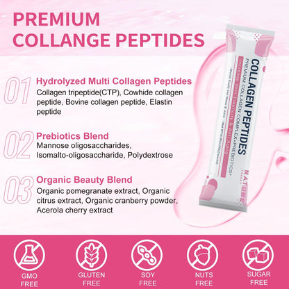 NATURE TARGET Multi Collagen Peptides Powder – Types I–X, Enhanced Absorption, Prebiotics, Sugar-Free, Non-GMO