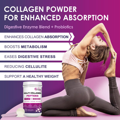 NATURE TARGET Multi Collagen Peptides Powder – Types I–X, Vitamin C + Hyaluronic Acid (Grass-Fed, Non-GMO, 50 Servings)