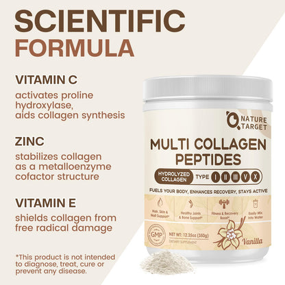 Nature Target Multi Collagen Peptides for Women – Vanilla, 35 Servings