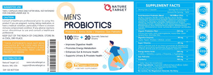 Nature Target Probiotics for Men – Digestive Health with Enzymes & Prebiotics, 100 Billion CFUs, Saw Palmetto & Cranberry, 90 VeggieCaps