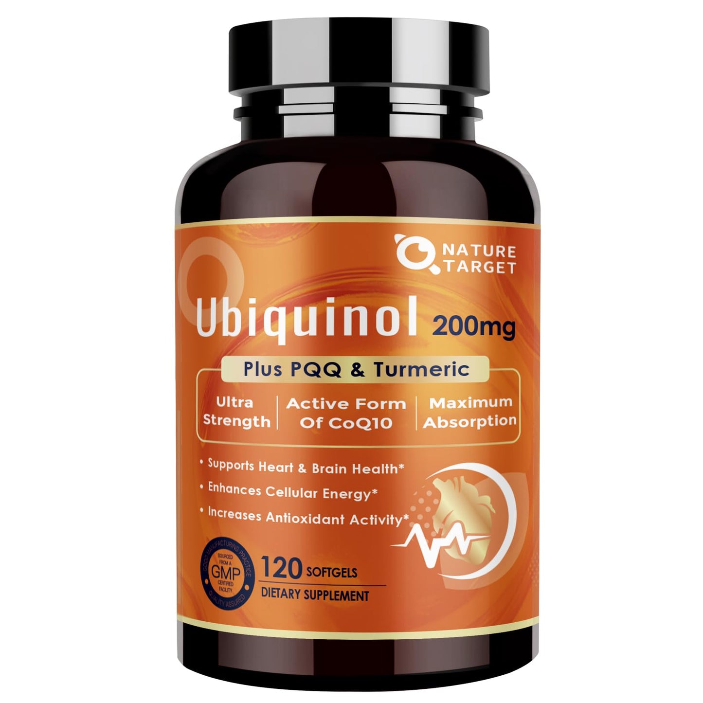 NATURE TARGET Ubiquinol CoQ10 200mg Softgels with PQQ & Turmeric | High Absorption CoQ10
