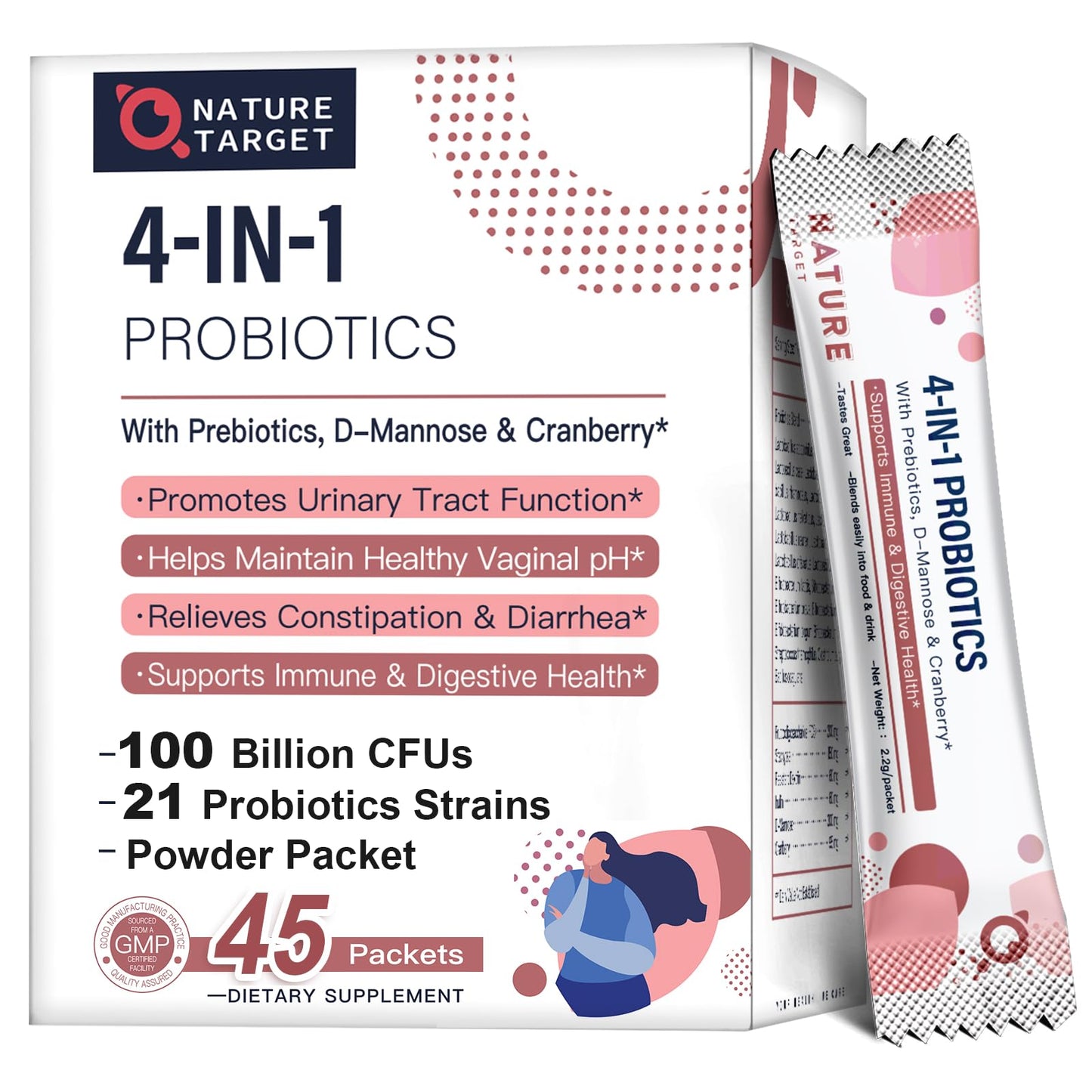 Nature Target Probiotics for Women – 100 Billion CFUs, 45-Day Supply, D-Mannose & Cranberry