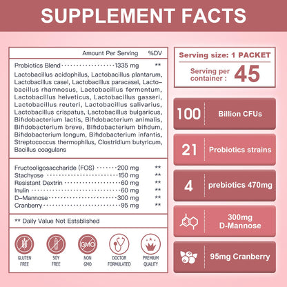 Nature Target Probiotics for Women – 100 Billion CFUs, 45-Day Supply, D-Mannose & Cranberry