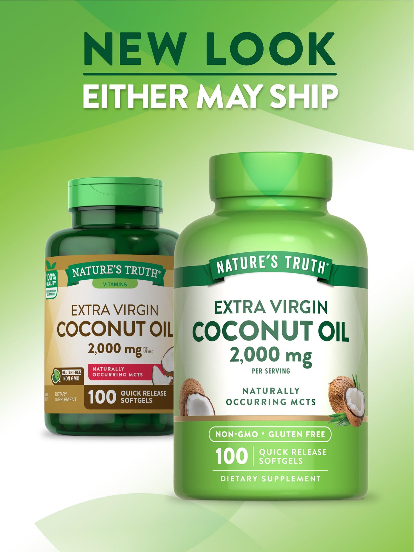 Nature's Truth Coconut Oil Supplement - 2 Pack (100 Softgels) | Naturally Occurring MCTs, Non-GMO, Gluten Free