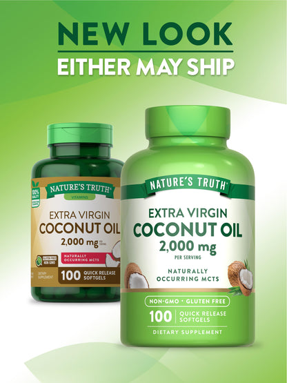 Nature's Truth Coconut Oil Supplement - 2 Pack (100 Softgels) | Naturally Occurring MCTs, Non-GMO, Gluten Free