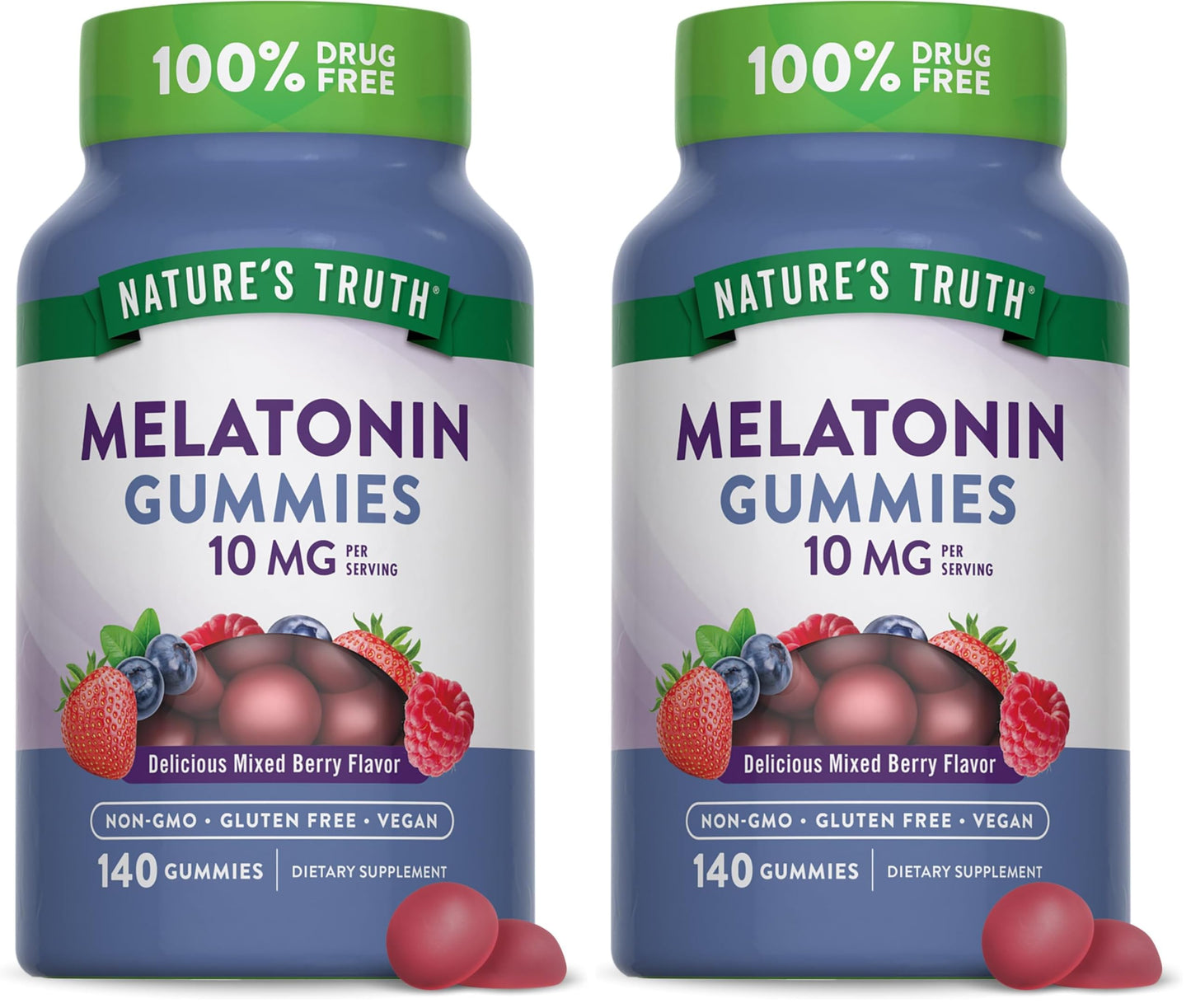 Nature's Truth Melatonin Gummies - 10mg, 140 Count, Berry - Vegan, Non-GMO & Gluten Free (Pack of 2)
