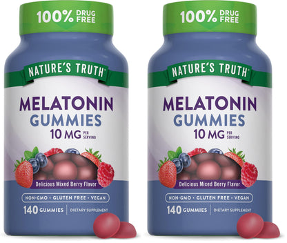 Nature's Truth Melatonin Gummies - 10mg, 140 Count, Berry - Vegan, Non-GMO & Gluten Free (Pack of 2)