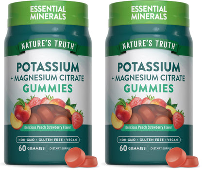 Nature's Truth Potassium Magnesium Citrate Gummies – 60 Count, Vegan, Non-GMO & Gluten Free (Pack of 2)