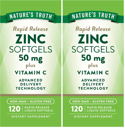 Nature's Truth Zinc with Vitamin C – 50mg, 120 Softgels (Pack of 2) | Non-GMO & Gluten Free
