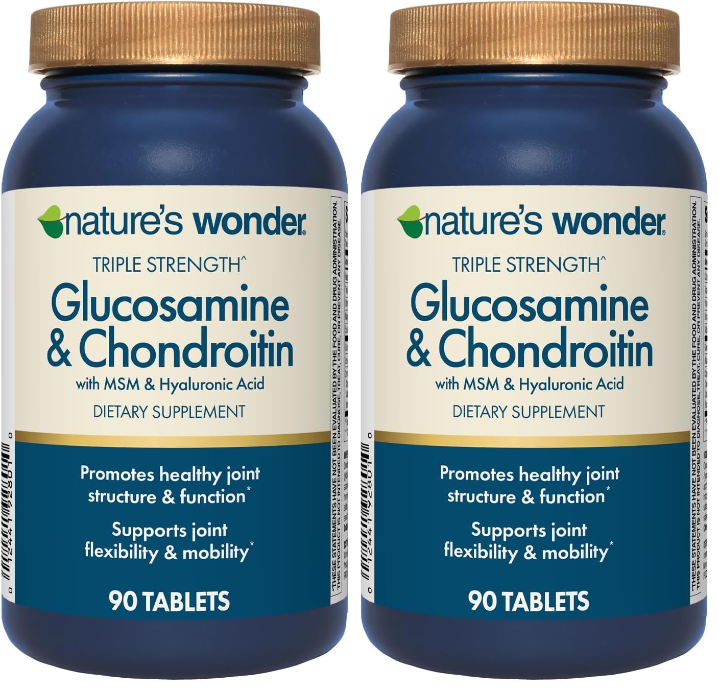Nature's Wonder Triple Strength Glucosamine Chondroitin with MSM & Hyaluronic Acid for Joint Health – 90 Tablets (Pack of 2)