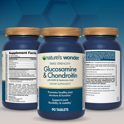 Nature's Wonder Triple Strength Glucosamine Chondroitin with MSM & Hyaluronic Acid for Joint Health – 90 Tablets (Pack of 2)