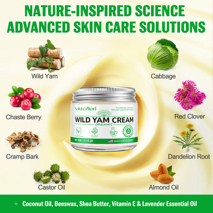 NATURE ZIRAN Wild Yam Cream - Estrogen-Free Skin Cream for Menopause & Period Changes, 2.1 fl oz