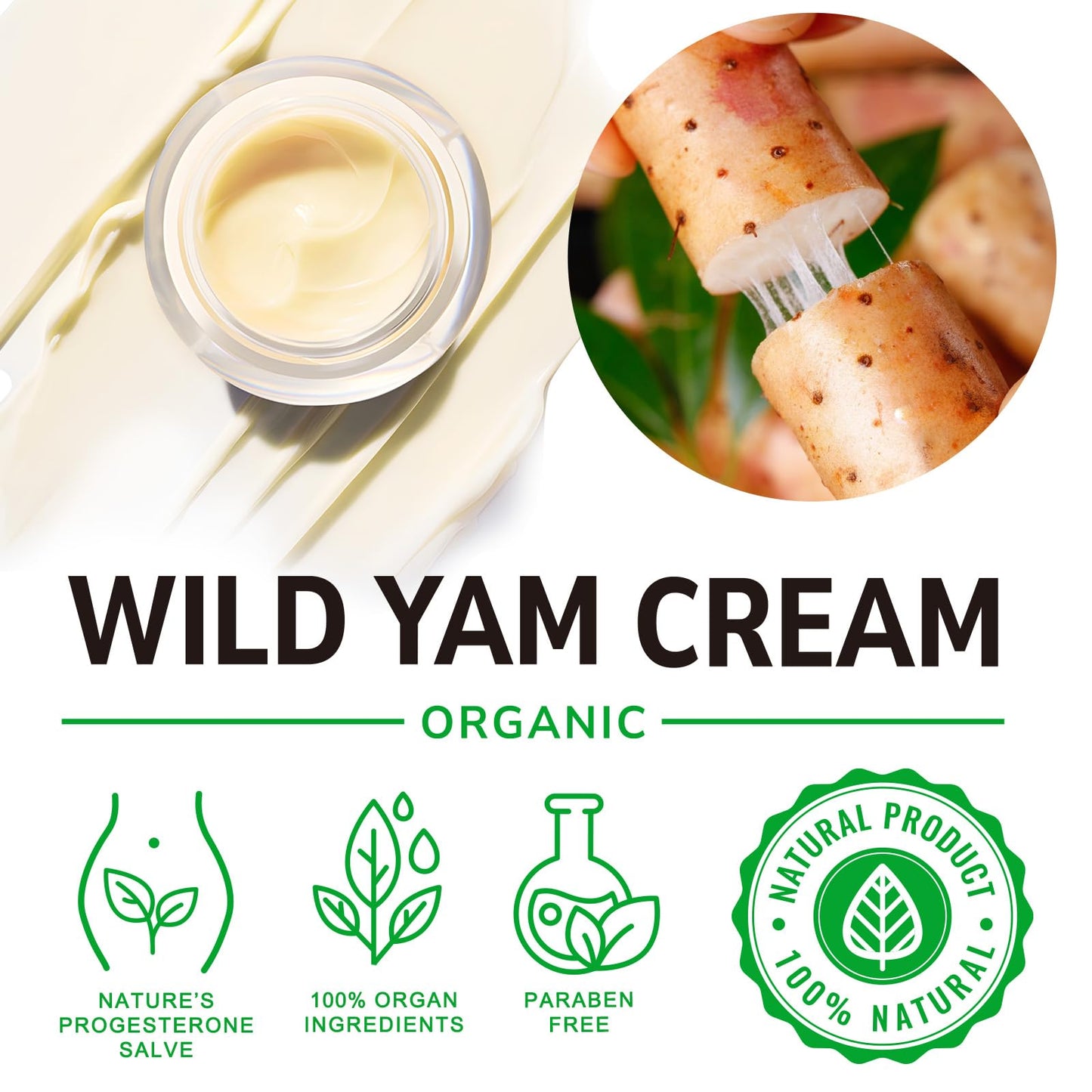 NATURE ZIRAN Wild Yam Cream - Estrogen-Free Skin Cream for Menopause & Period Changes, 2.1 fl oz