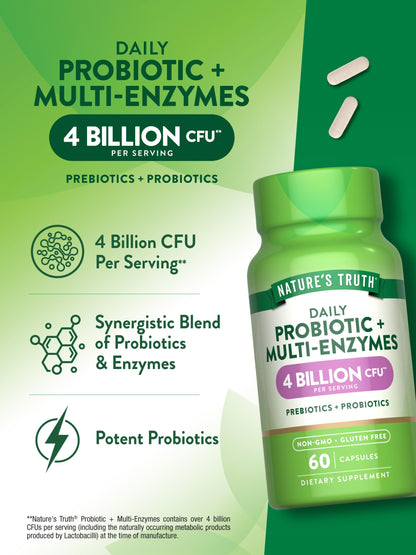 Nature's Truth Probiotics with Enzymes – 60 Capsules (Non-GMO, Gluten Free) – Pack of 2