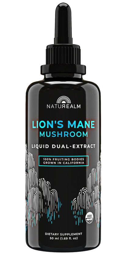 Naturealm Lion's Mane Mushroom Liquid Tincture – Focus, Memory & Brain Health | Vegan, Non-GMO