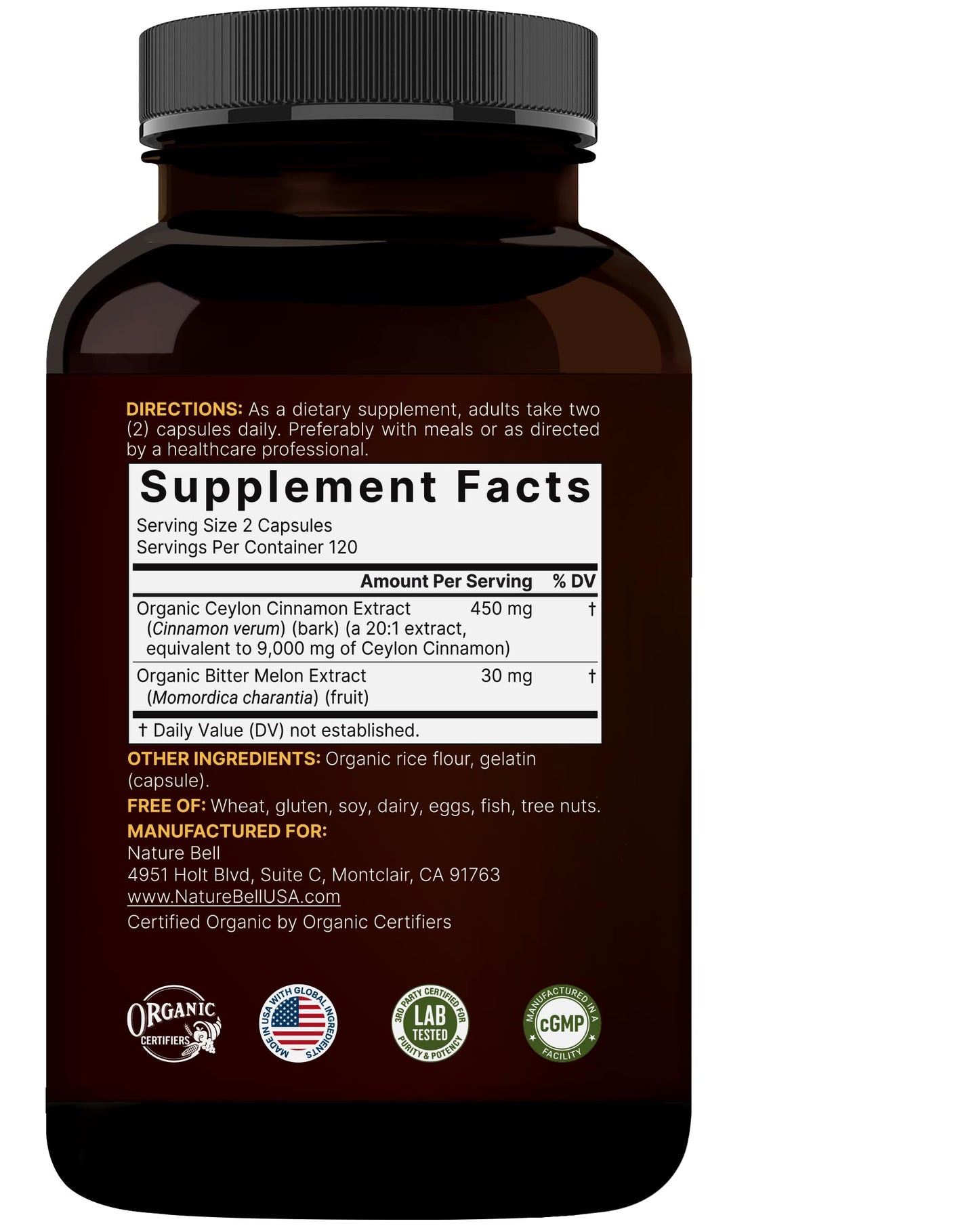 NatureBell 2 Pack Ceylon Cinnamon 9000mg Per Serving + Organic Bitter Melon – 480 Capsules | Non-GMO, Gluten Free