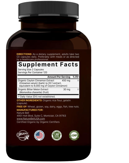 NatureBell 2 Pack Ceylon Cinnamon 9000mg Per Serving + Organic Bitter Melon – 480 Capsules | Non-GMO, Gluten Free