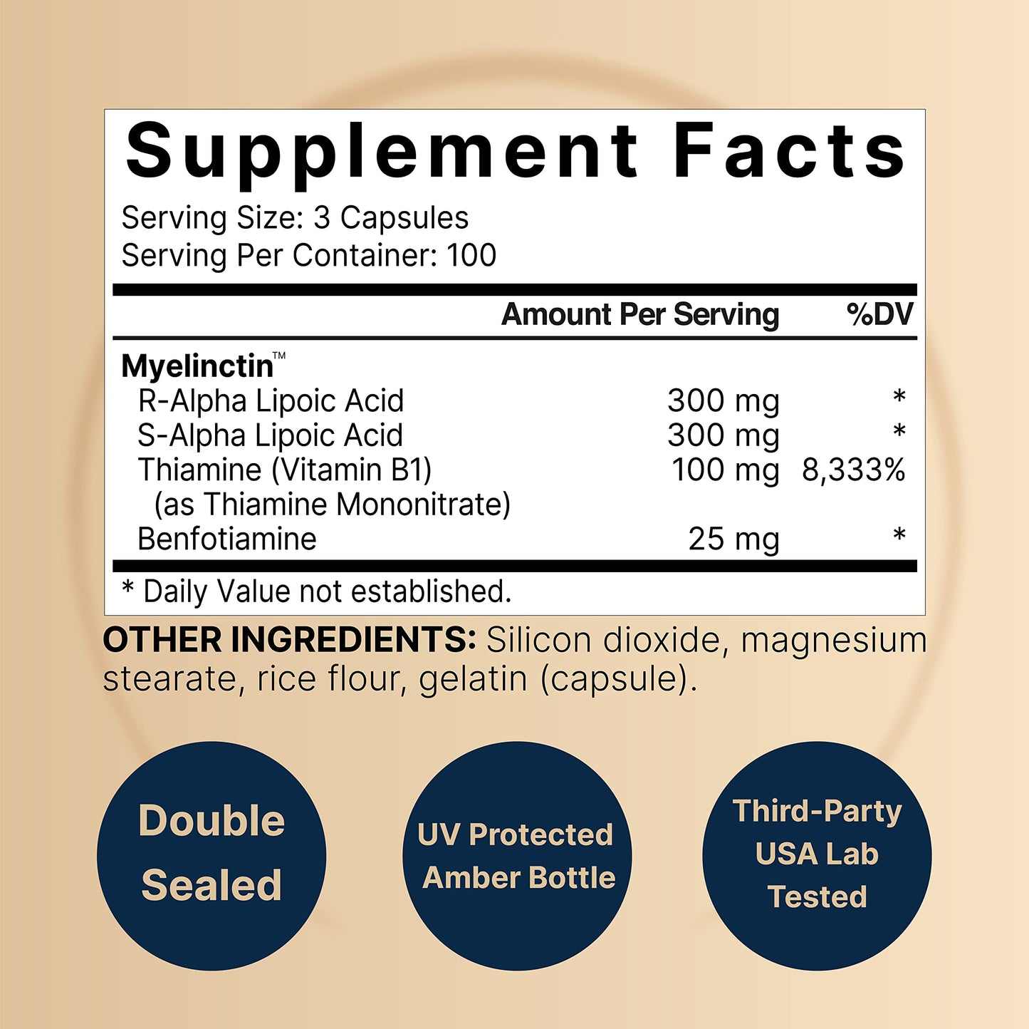 NatureBell Alpha Lipoic Acid Complex 600mg - 300 Capsules | Myelinctin Formula