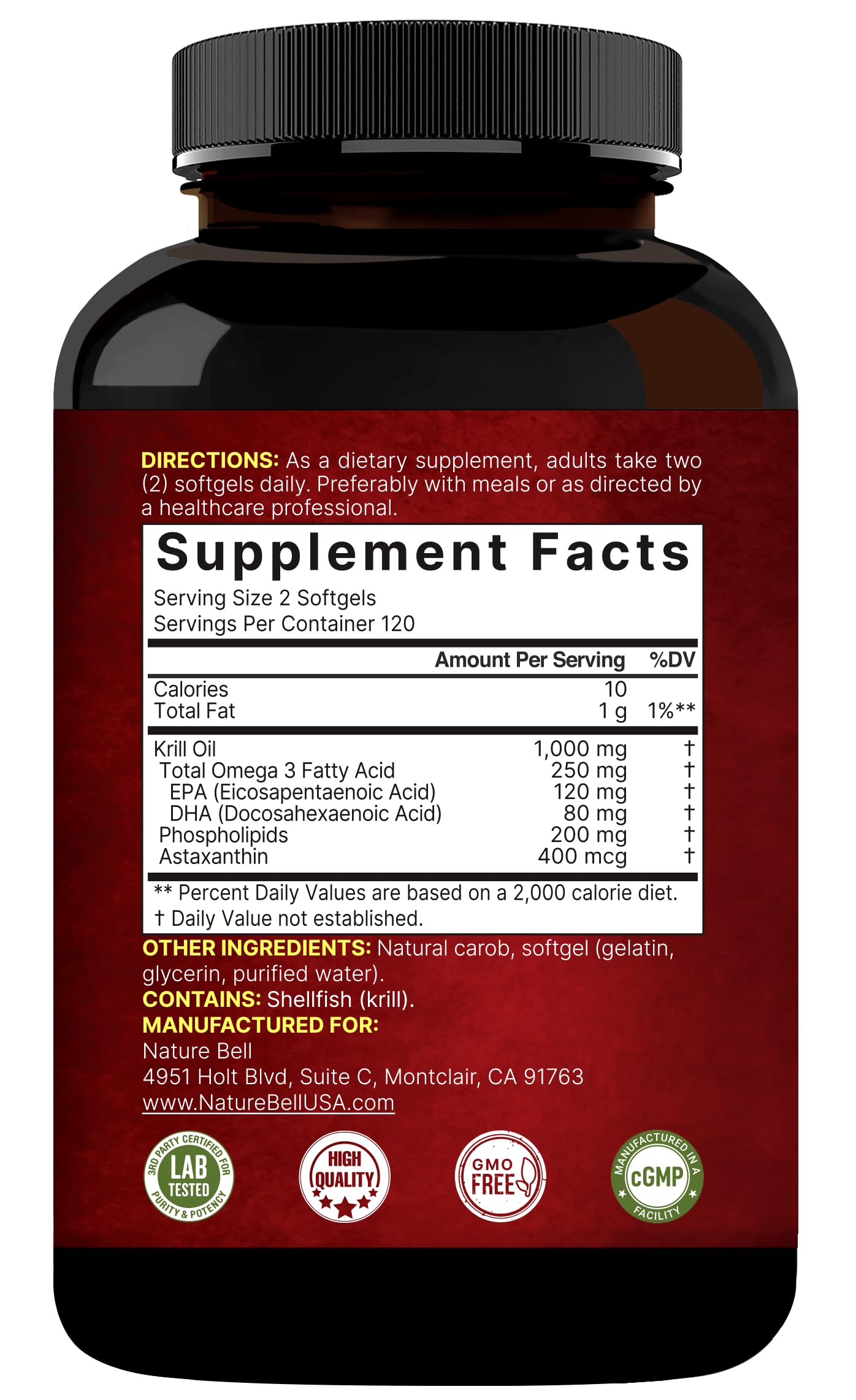 NatureBell Antarctic Krill Oil 1000mg | 240 Softgels | Omega-3 EPA & DHA | No Aftertaste