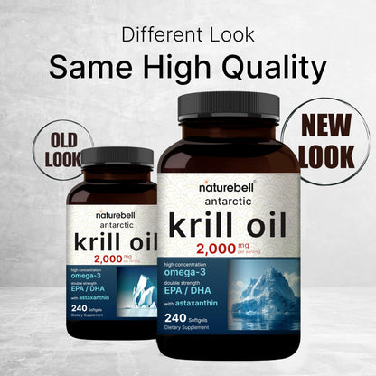 NatureBell Antarctic Krill Oil 2000mg - 240 Softgels - 3x Strength | EPA 240mg DHA 160mg Astaxanthin 800mcg