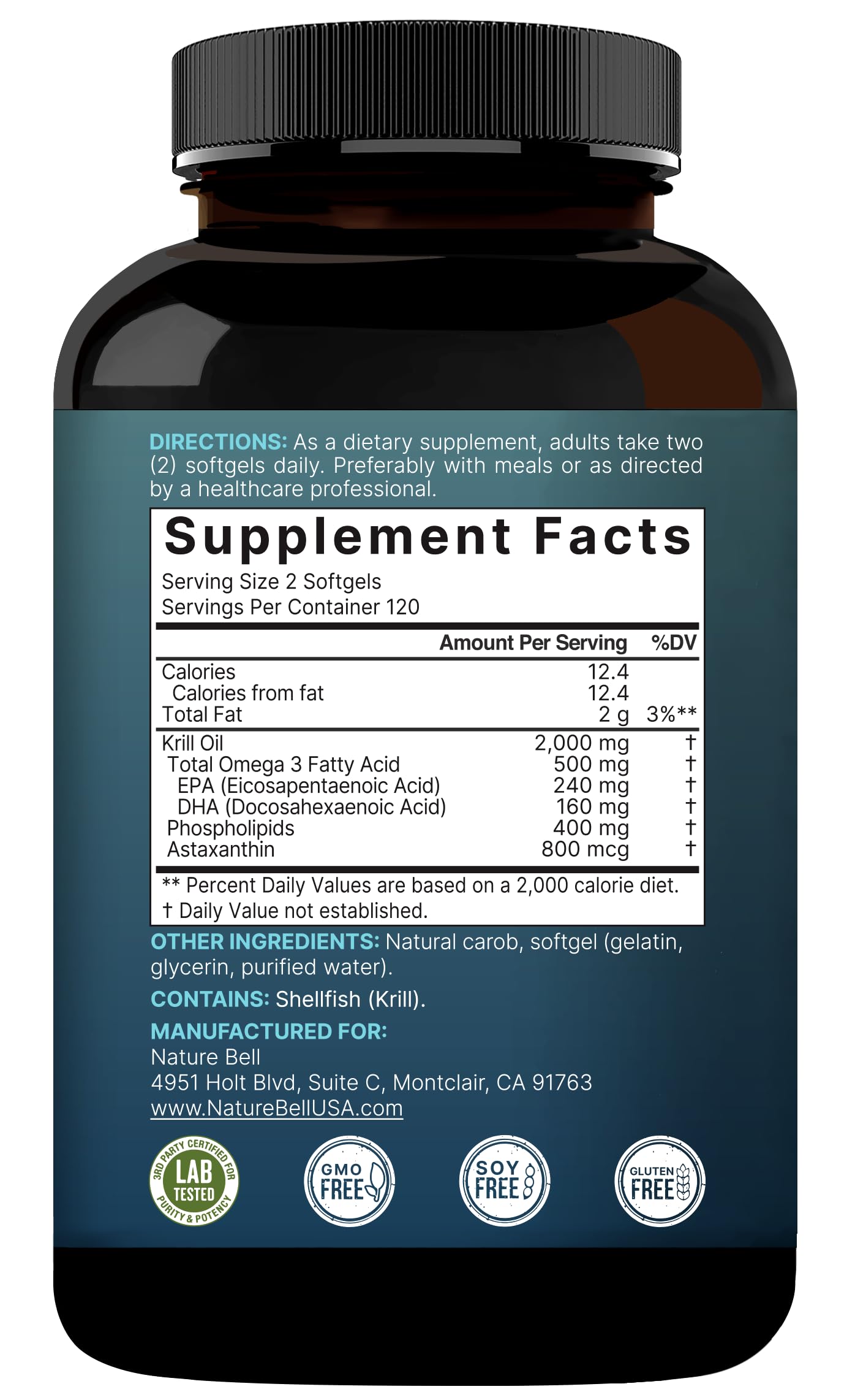 NatureBell Antarctic Krill Oil 2000mg - 240 Softgels - 3x Strength | EPA 240mg DHA 160mg Astaxanthin 800mcg