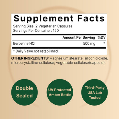 NatureBell Berberine 500mg – 300 Veggie Capsules | 5:1 Root Extract, Plant Based